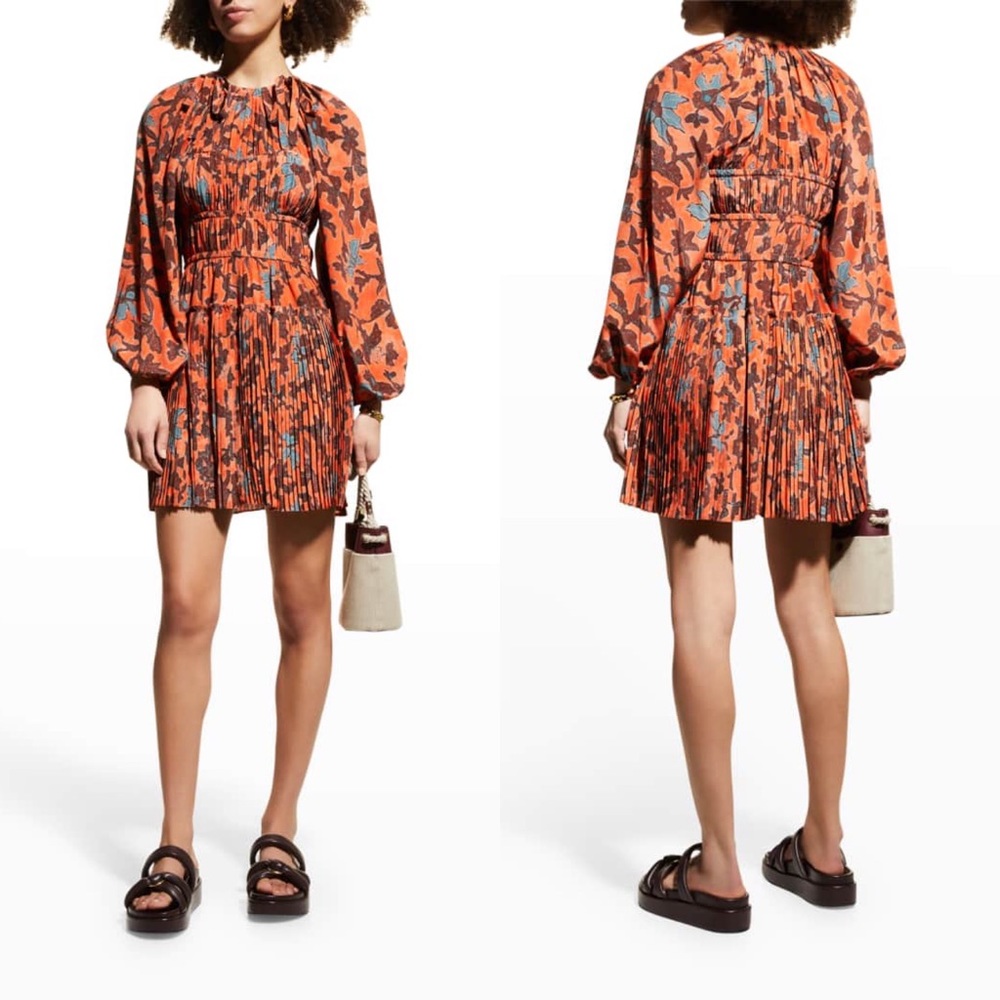 New Ulla Johnson Sefia Long-Sleeve Pleated Mini Dress, Size 4